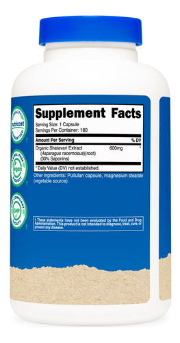 Suplemento Nutricost Shatavari 600mg 180 Cápsulas Orgânicas - Imagem 6