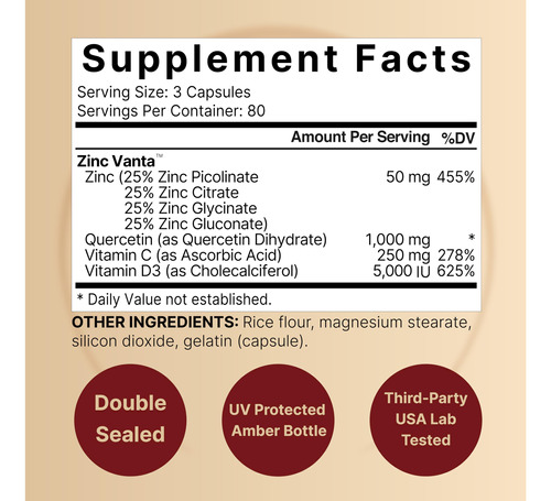 Suplemento Naturebell Quercetina De Zinco Com Vitamina C E D - Imagem 2