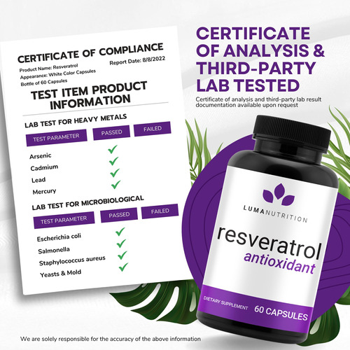 Suplemento De Chá Luma Nutrition Resveratrol High Purity 98% - Imagem 3