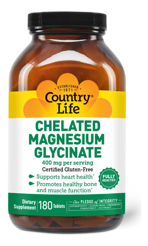 Suplemento Glicinato De Magnésio Quelatado Country Life 400
