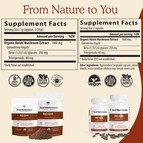 Suplemento Real Mushrooms Reishi Em Cápsulas 90 Cápsulas - Imagem 3