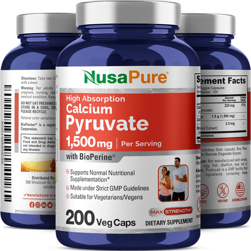 Piruvato De Cálcio Nusapure 1500 Mg 200 Cápsulas Vegetariana - Imagem 4
