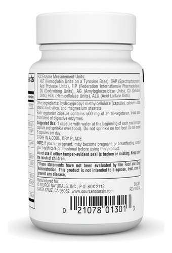 Suplemento Source Naturals Essential Enzymes 500 Mg 60 Cápsu - Imagem 3