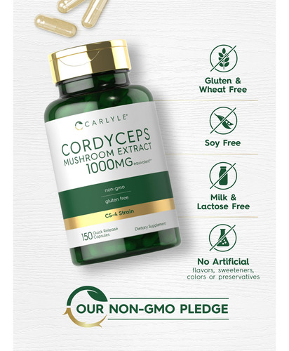 Suplemento De Extrato De Cogumelo Carlyle Cordyceps 1000 Mg - Imagem 5