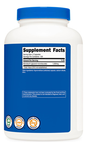 Suplemento Nutricost Monolaurina 1000mg 240 Cápsulas - Imagem 6