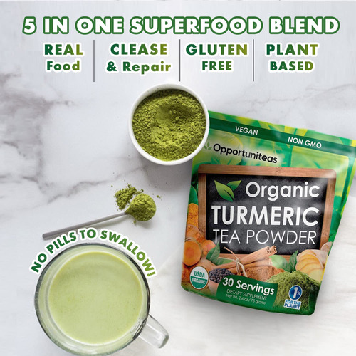 Chá Em Pó Opportuniteas Chá Verde Matcha De Açafrão Orgânico - Imagem 3