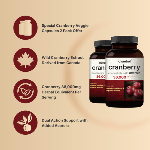 Suplemento Naturebell Double Strength Cranberry 36000 Mg - Imagem 3