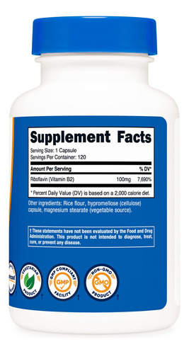 Suplemento Nutricost Vitamina B2 (riboflavina) 100mg 120 Cáp - Imagem 5