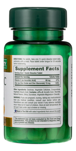 Suplemento Nature's Bounty Vitamina C + Zinco 60 Comprimidos - Imagem 2