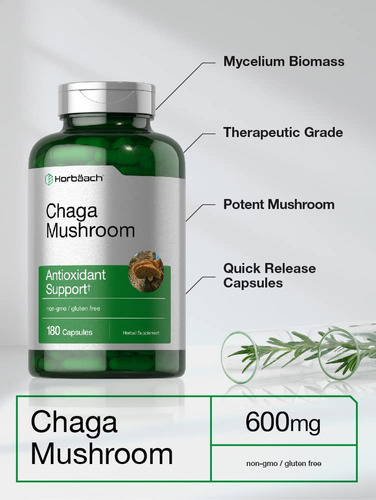 Suplemento Em Cápsulas De Cogumelos Horbaach Chaga 180 Unida - Imagem 3