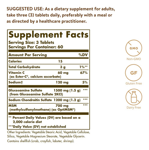 Suplemento Solgar Extra Strength Glucosamina Condroitina Msm - Imagem 2