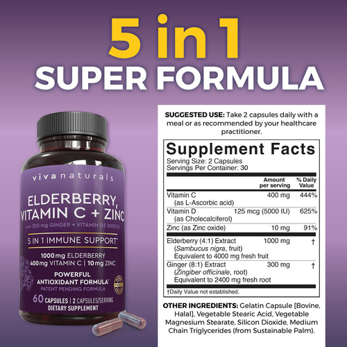 Suplemento Viva Naturals Sabugueiro, Vitamina C, Zinco E Gen - Imagem 2