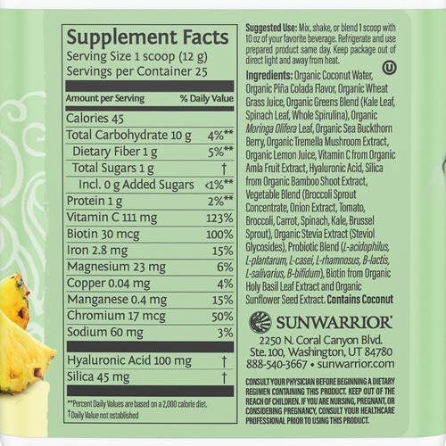 Colágeno Em Pó Sunwarrior Pina Colada Com Biotina E Probióti - Imagem 2