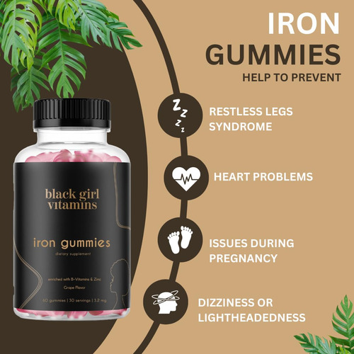 Suplemento Black Girl Vitaminas E Gomas De Ferro 20 Mg 60 Un - Imagem 2