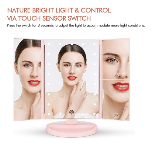 Espelho De Maquiagem Vanity Flymiro Tri-fold Lighted 3x/2x R - Imagem 3