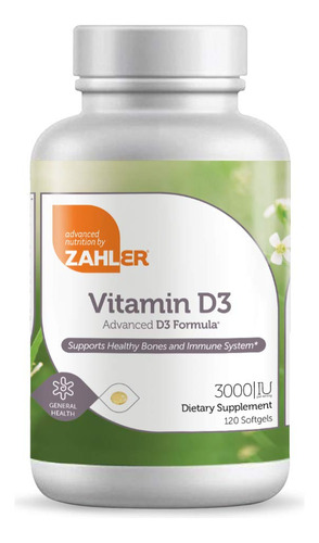 Suplemento Zahler Vitamina D3 3000iu 120 Cápsulas Gelatinosa