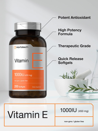 Cápsulas De Gelatina Gelatinosa Horbaach Vitamina E 1000 Ui - Imagem 3