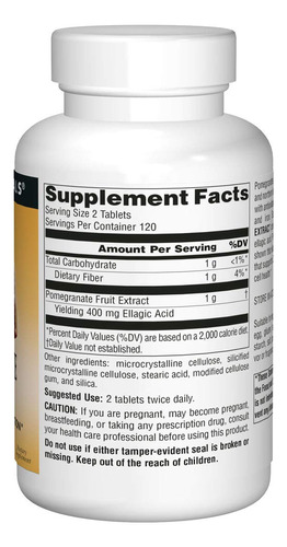 Suplemento: Source Naturals, Extrato De Romã, 500 Mg, 240 Co - Imagem 3