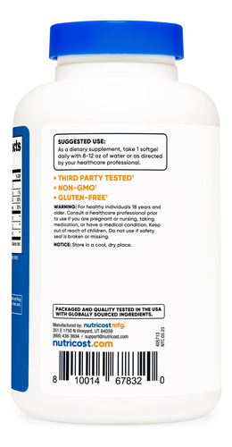 Óleo De Fígado De Bacalhau Nutricost 1000 Mg, 120 Cápsulas G - Imagem 4