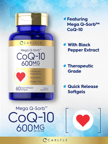Suplemento Carlyle Coq10 600 Mg Mega Q-sorb 60 Cápsulas Gela - Imagem 3