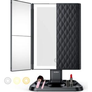 Espelho De Maquiagem Triplo Com Luzes 72 Led, 3 Modos, Preto