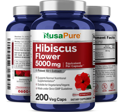 Suplemento Nusapure Hibiscus Flower 5000 Mg 200 Cápsulas - Imagem 4