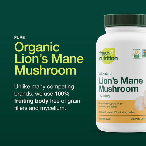 Suplemento Fresh Nutrition Organic Lions Mane Mushroom Capsu - Imagem 3