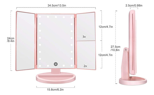 Espelho De Maquiagem Vanity Flymiro Tri-fold Lighted 3x/2x R - Imagem 4