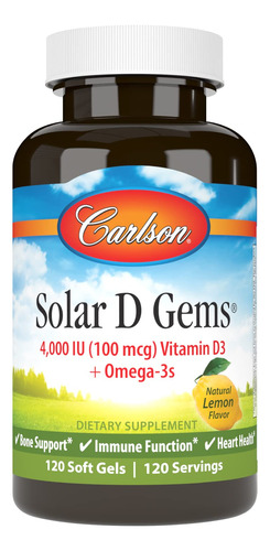 Suplemento Carlson Solar D Gems Vitamina D3 4000 Iu Com Ômeg