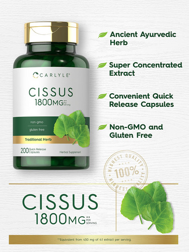 Suplemento Carlyle Cissus Quadrangularis 1800mg 200 Cápsulas - Imagem 3