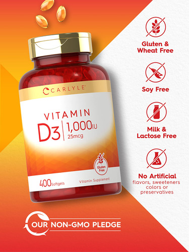 Suplemento De Vitamina D3 Carlyle 1000 Ui 400 Cápsulas De Ge - Imagem 4