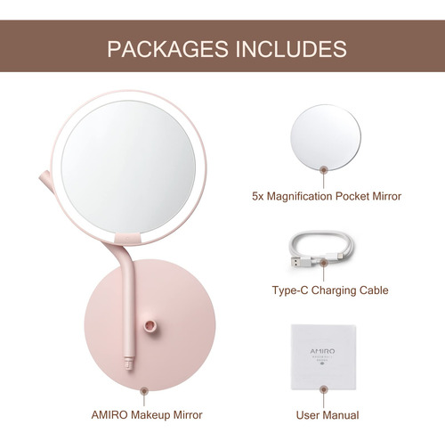 Espelho De Maquiagem Amiro Professional 8 Led Lighted W/ 5x - Imagem 7