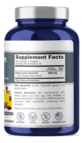 Suplemento De Óleo De Semente Preta Nusapure 2000 Mg 180 Cáp - Imagem 2
