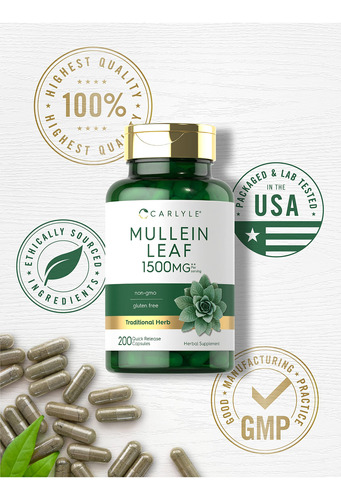 Suplemento Carlyle Mullein Leaf Extract 1500mg 200 Cápsulas - Imagem 5