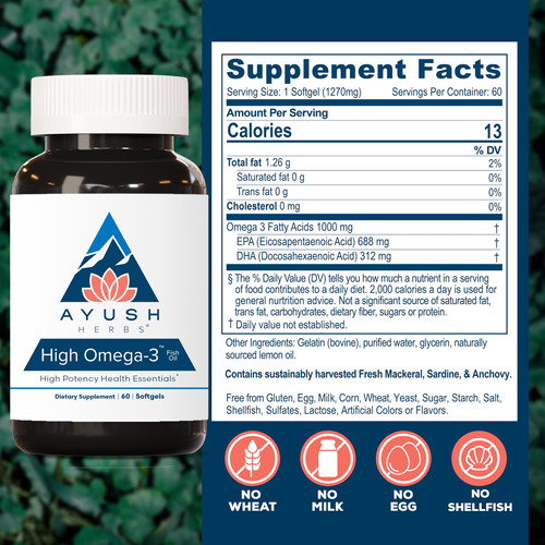 Suplemento Ayush Herbs Com Óleo De Peixe Com Alto Teor De Ôm - Imagem 3