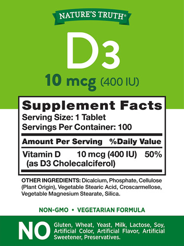 Suplemento Nature's Truth De Vitamina D3 10mcg (400iu) 100 C - Imagem 2