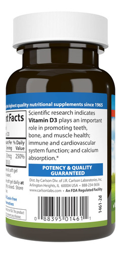 Suplemento De Vitamina D3 Carlson 2000iu (50mcg) 120 Cápsula - Imagem 3