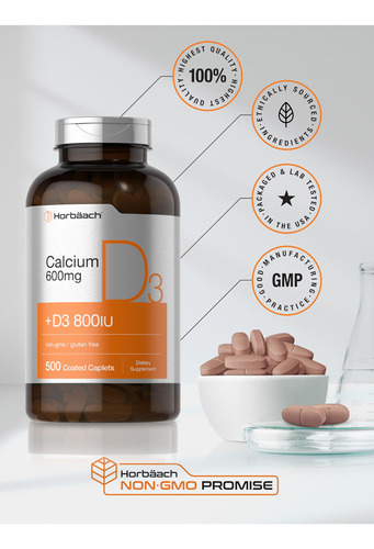 Suplemento De Cálcio Horbäach 600mg Com Vitamina D3 500 Cáps - Imagem 6