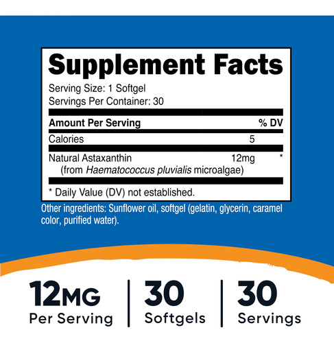 Suplemento Nutricost Astaxantina 12 Mg 30 Cápsulas Gelatinos - Imagem 3