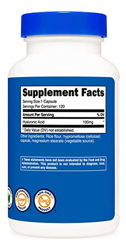 Suplemento Nutricost Ácido Hialurônico 100mg 120 Cápsulas - Imagem 4