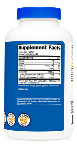 Óleo De Fígado De Bacalhau Nutricost 1000 Mg, 120 Cápsulas G - Imagem 5