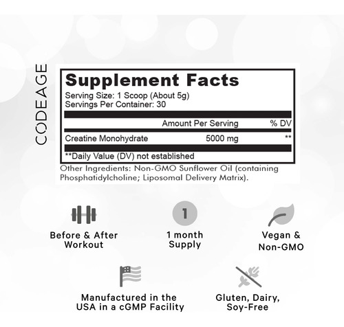 Suplemento Codeage Creatina Lipossomal Monohidratada 5000mg - Imagem 2