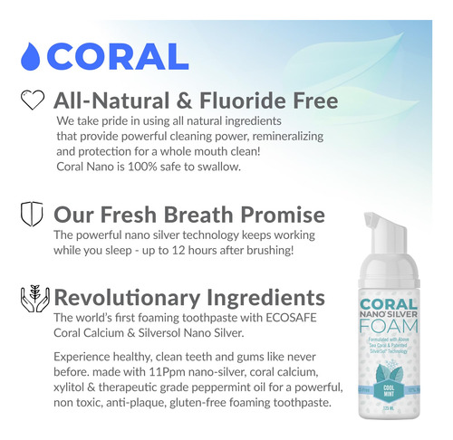 Pasta De Dentes Coral Nano Silver Foaming Cool Mint 120ml - Imagem 3