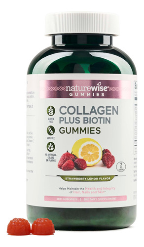 Gomas De Colágeno Naturewise Tipo 1 E 3 Com Biotina 180 Unid