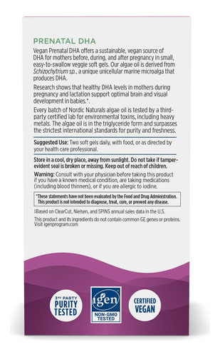 Suplemento Nordic Naturals Vegan Prenatal Dha 60 Softgel - Imagem 3