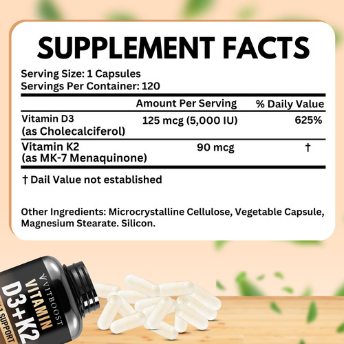 Suplemento Vitboost Vitboost Complexo De Vitamina D3 K2 5000 - Imagem 3