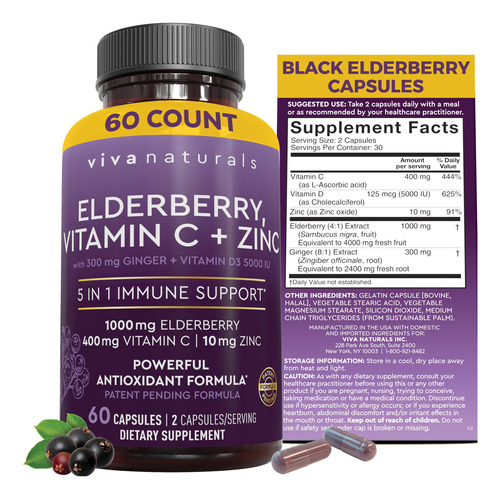 Suplemento Viva Naturals Sabugueiro, Vitamina C, Zinco E Gen