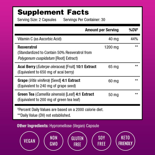 Suplemento Nutrachamps Resveratrol 1400mg Vegan 60 Cápsulas - Imagem 2