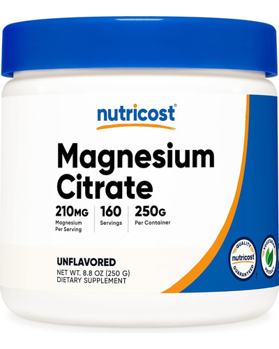 Citrato De Magnésio Nutricost Em Pó (sem Sabor, 250 Gramas).