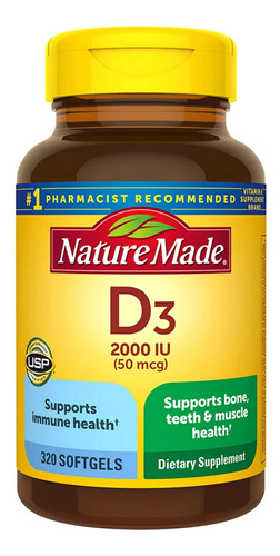 Suplemento Natural De Vitamina D3 2000iu, Cápsulas Gelatinos